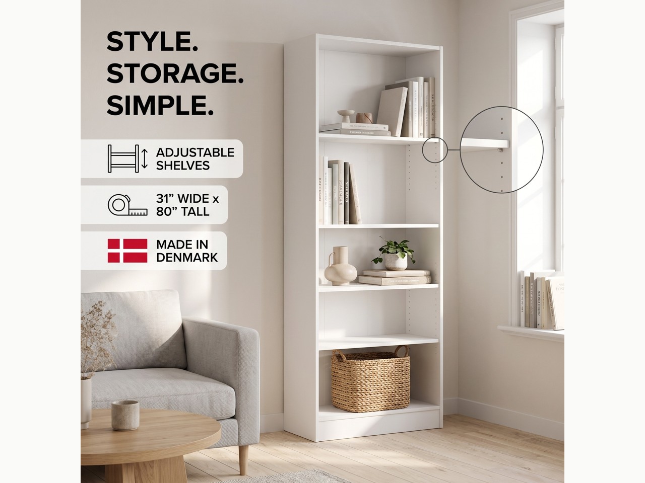 Element tall wide bookcase benefit module with feature copy